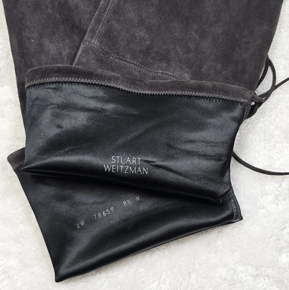 Stuart Weitzman Highland Gray Suede Over-The-Knee OTK Block Heel Boots 8.5